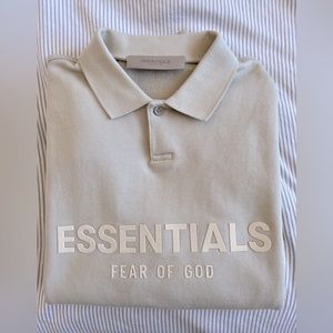 Fear Of God Essentials Beige Logo Long Sleeve Polo